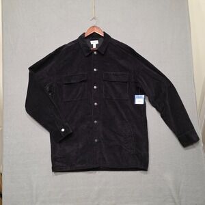 Arizona Jean Co‎ Mens Black Corduroy Long Sleeve Button Up Shirt Size Large Tall